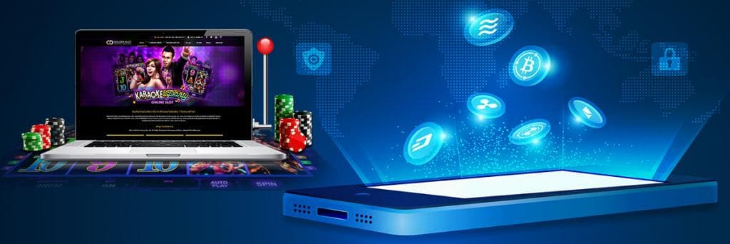 Kripto, kriptovaluták, laptop, kaszinó, zsetonok