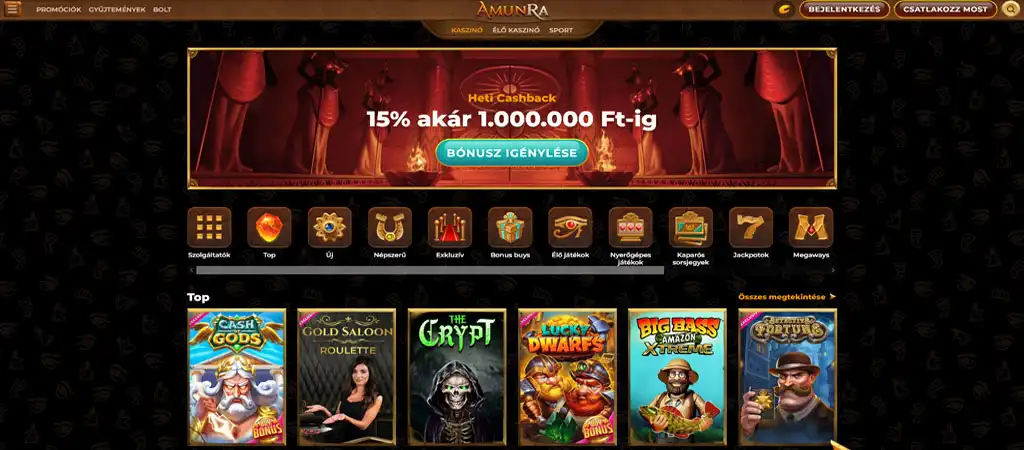 AmunRa Kaszinó ⏩ 150.000 Ft Bónusz + 200 IP - Deluxe Casino Bonus