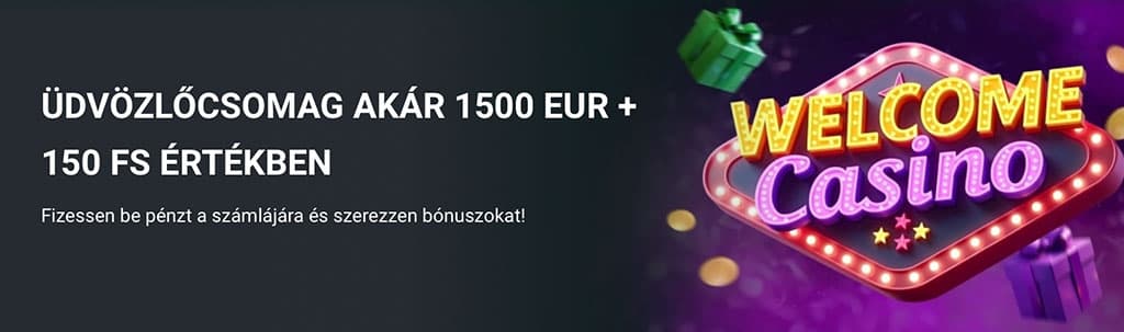 Üdvözlőcsomag 1500 EUR + 150 ingyenes pörgetés, befizetés után bónusz, SpinBetter kaszinó