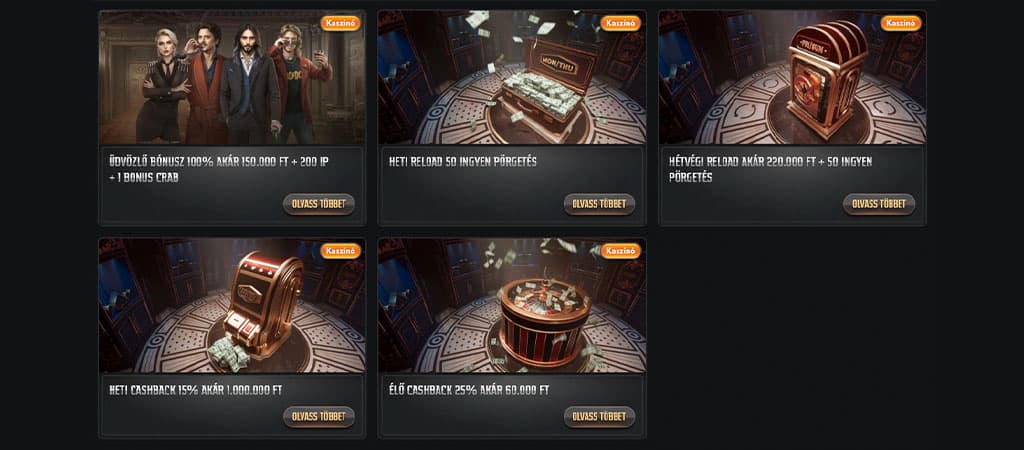 Gransino promóciós ajánlatok, öt opció, kaszinó címkék, bónusz, reload, cashback, ingyen pörgetés, rulett