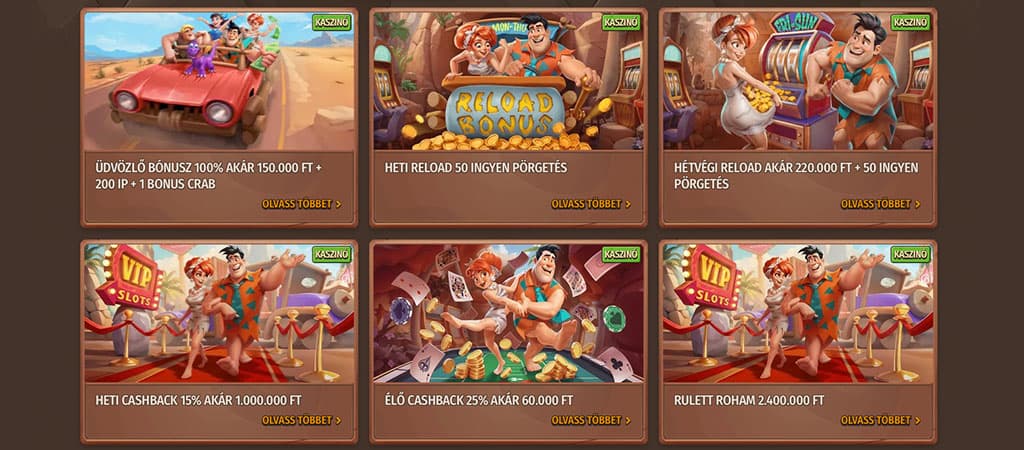 StoneVegas promóciók, kőkorszaki család autóban, arany hordó reload, slot, VIP slotsszoba, pókerasztal, cashback, rulettroham