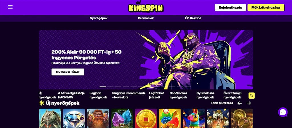 király trónon, bónusz 200% 90 000 Ft+50 pörgetés, slotok, kereső ikon, regisztráció gomb