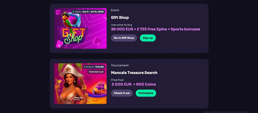 WinSpirit Casino, promóciók, bónuszok, színes grafika, ajánlatok, jutalmak, online kaszinó, gift shop, treasure search