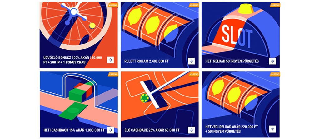 kaszinó bónuszok, üdvözlő ajánlat, cashback, ingyen pörgetés, heti reload, promóciók, TikiTaka, rulett, nyerőgépek