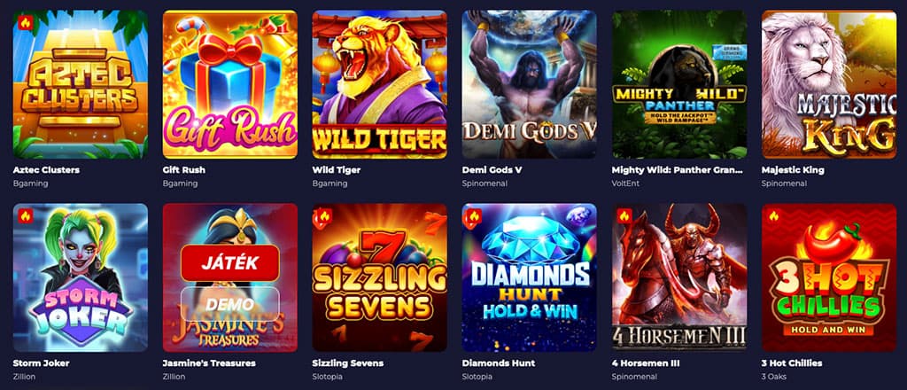 online nyerőgépek, Aztec Clusters, Gift Rush, Demi Gods V, Majestic King, Storm Joker, Diamonds Hunt, Sizzling Sevens, casino