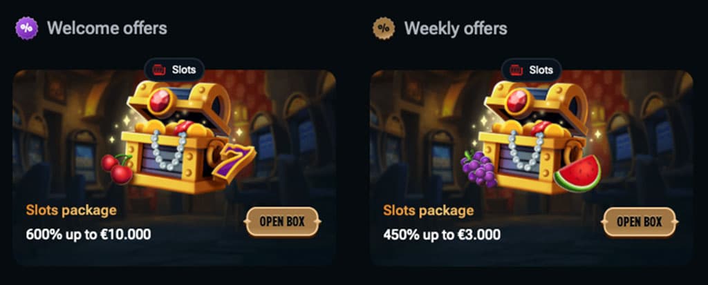 kingdom casino, bónusz ajánlatok, welcome offer, weekly offer, slots package, kincsesláda, gyümölcs szimbólumok, open box