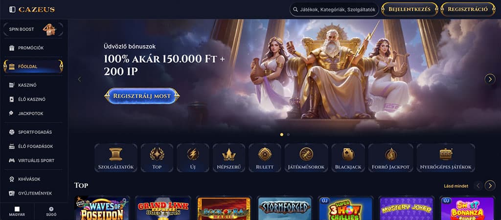 Cazeus kaszinó, üdvözlő bónusz, ingyen pörgetés, regisztráció, Zeus trónon, istennők, online nyerőgépek, rulett, blackjack