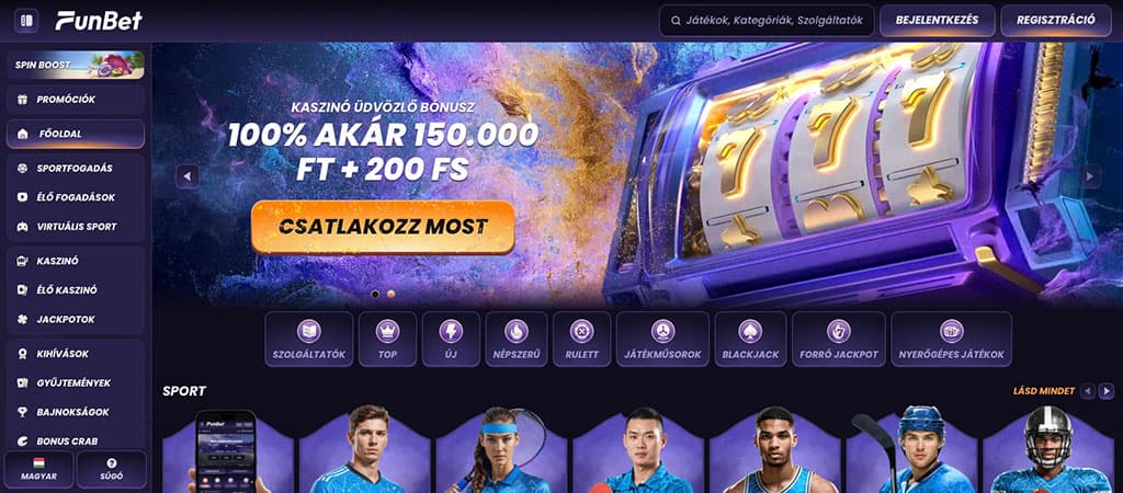 FunBet, üdvözlő bónusz, nyerőgép, élő kaszinó, promóciók, regisztráció, bejelentkezés, játékok, jackpot, blackjack, rulett