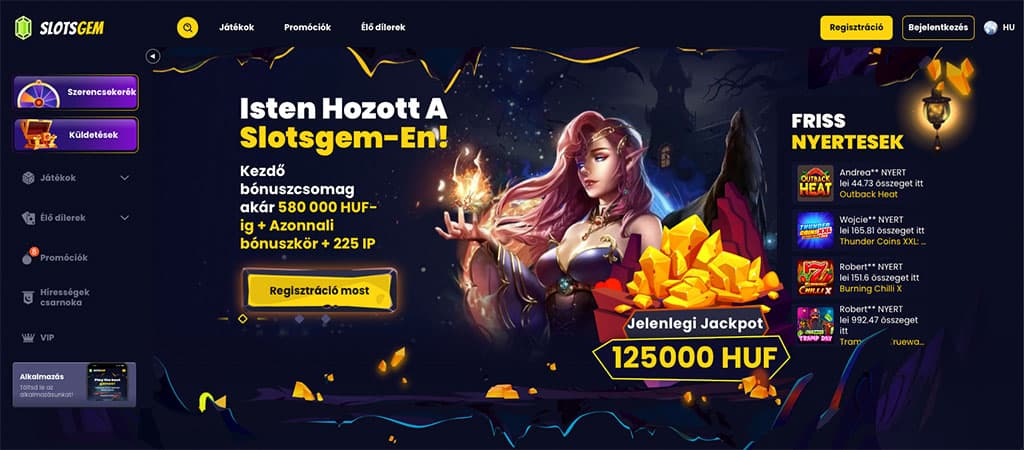 online kaszinó, Slotsgem, üdvözlő bónusz, jackpot, fantasy, karakterek, online szerencsejáték, oldal, promóciók, játékok