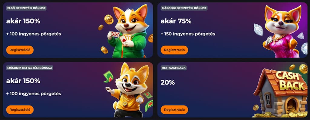 CorgiBet casino, promóciók, bónuszok, befizetési bónuszok, heti cashback, ingyenes pörgetések, corgi kutyák