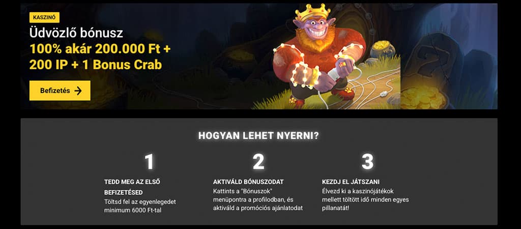 Zet Casino, üdvözlő bónusz, 200.000 Ft, 200 ingyenes pörgetés, Bonus Crab, manó, befizetési útmutató
