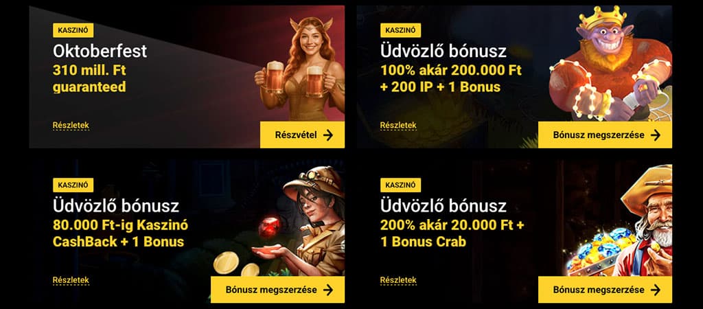 Zet Casino, promóciók, Oktoberfest 310 millió, üdvözlő bónuszok, Cashback, ingyen pörgetések, Bonus Crab