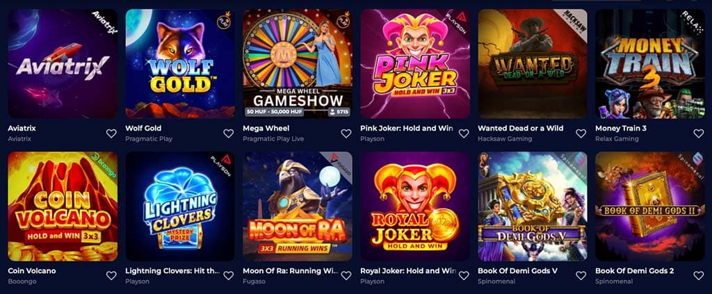 online kaszinó játékok, Aviatrix, Wolf Gold, Mega Wheel, Pink Joker, Wanted Dead or a Wild, Money Train 3, Coin Volcano