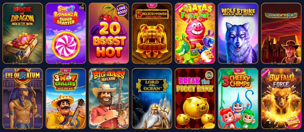 online kaszinó játékok, színes nyerőgépek, Book of Dragon, Sweet Bonanza, Wolf Strike, Big Bass Splash, Buffalo Force