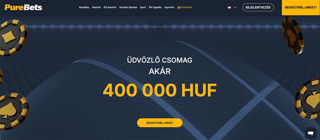 PureBets Casino, üdvözlő csomag, bónusz, regisztráció, kaszinó, promóciók, zsetonok, bejelentkezés