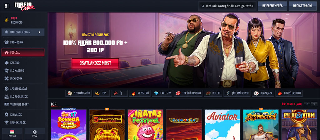 Mafia Casino, online kaszinó, üdvözlő bónuszok, élő kaszinó