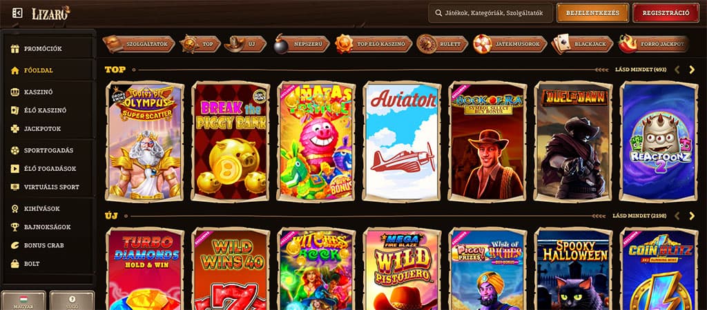 Lizaro Casino, online kaszinó, játékkínálat