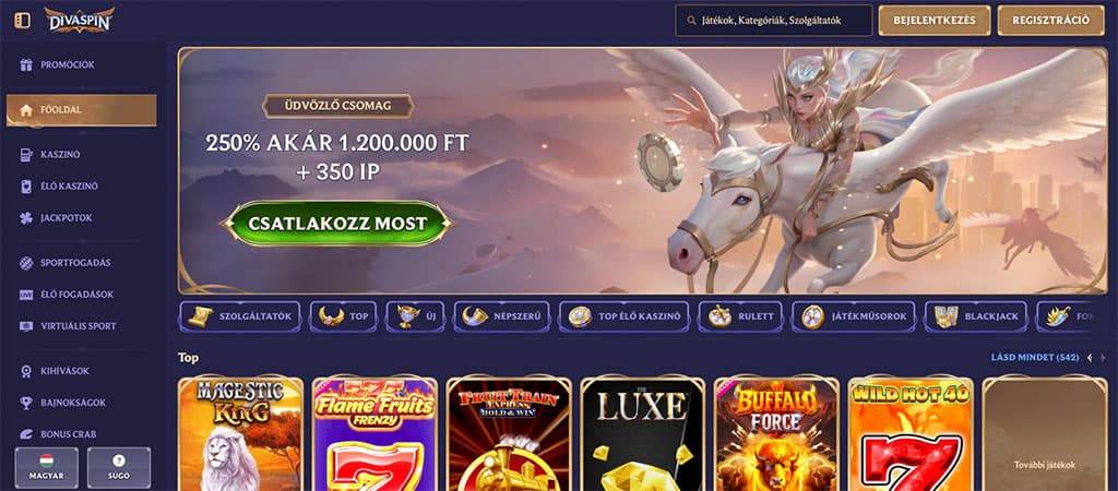 Divaspin, online casino, üdvözlő csomag