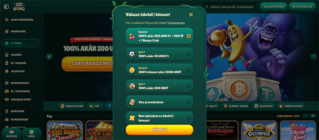 Gokong kaszinó, üdvözlő bónusz, mobil kaszinó