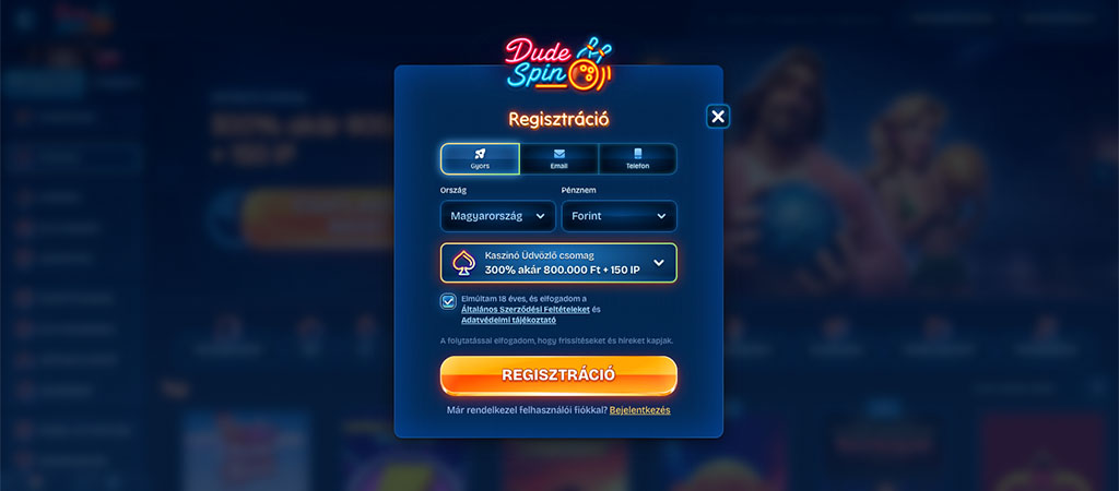Heti cashback, Regisztráció, online casino