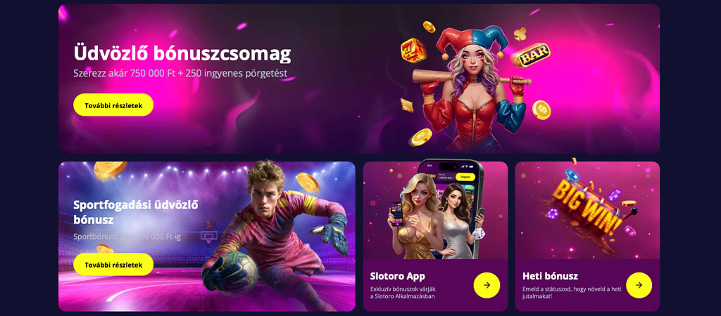 Slotoro kaszinó, bónuszcsomag, online casino