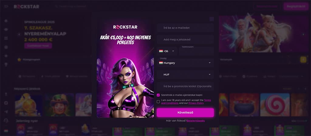 Rocktar kaszinó, regisztráció, ingyenes pörgetések