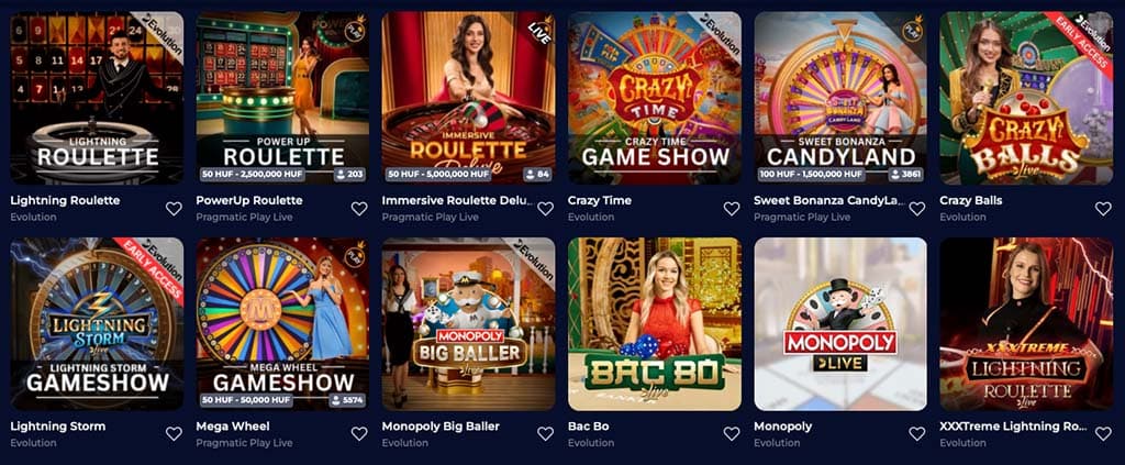 Élő osztós játékok, blackjack, poker, roulette