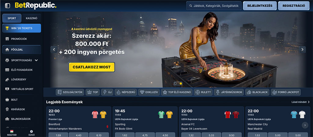 BetRepublic, online kaszinó, üdvözlő bónusz