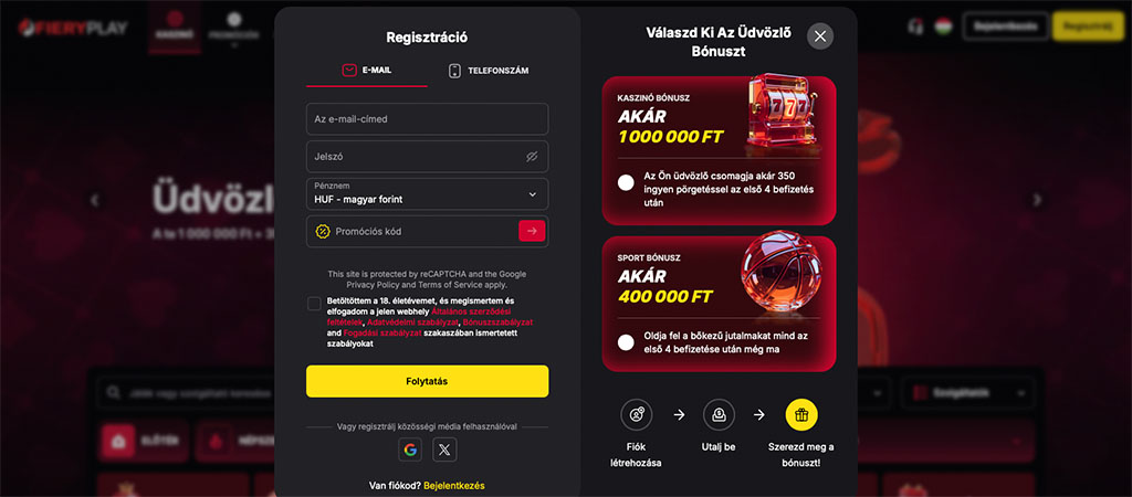 FieryPlay kaszinó, regisztráció, online kaszinó