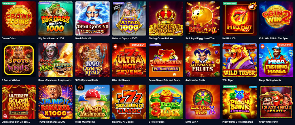 Elérhető játékfelhozatal az FSCasino felületén, slots