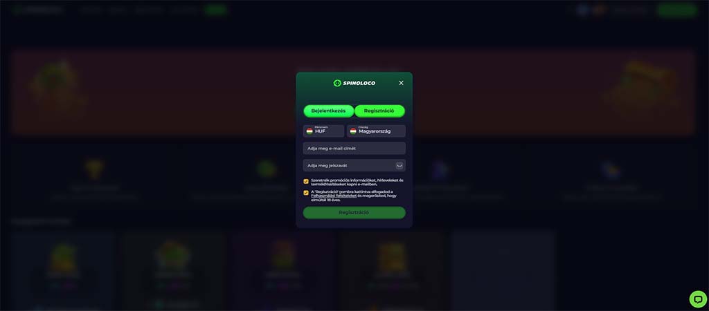 Spinoloco Casino, regisztráció, online kaszinó