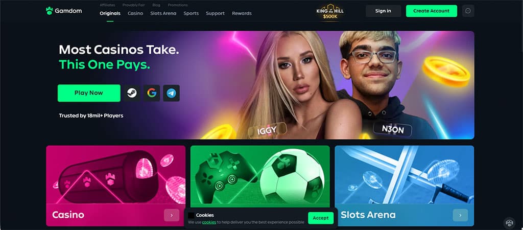 Kriptokaszinózás a Gamdom felületén, online kaszinó