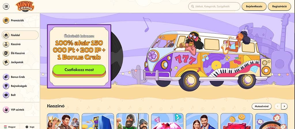 Vinyl Casino, online kaszinó, üdvözlő bónusz