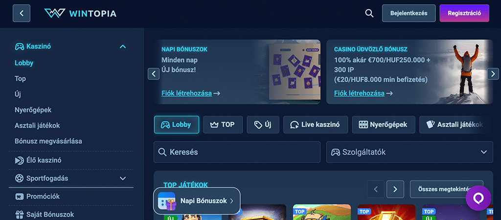 Wintopia Casino, online casino, mobil kaszinó