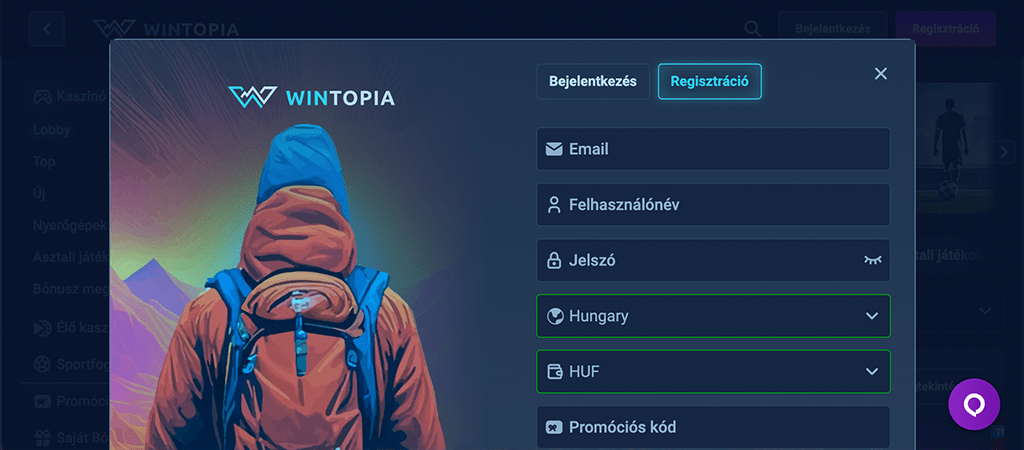 regisztráció lépései, online kaszinó, wintopia