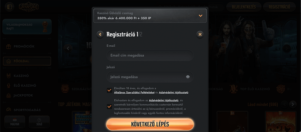 regisztrálj, gransino casino, online kaszinó