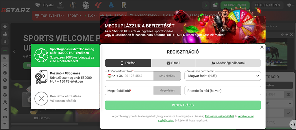 Regisztrálj gyorsan és egyszerűen a 888STARZ Casino oldalára