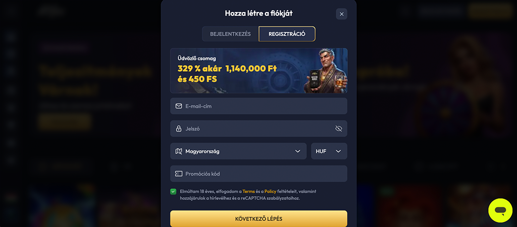regisztráció, online kaszinó, bejeletkezés