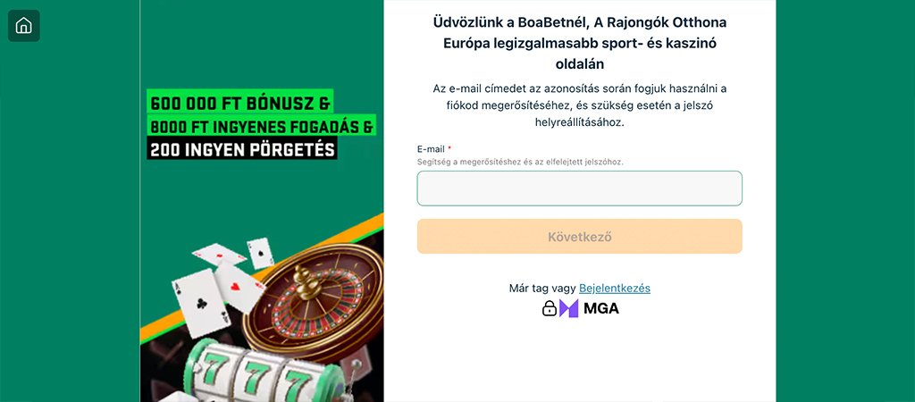A regisztráció lépései a kaszinó weboldalán
