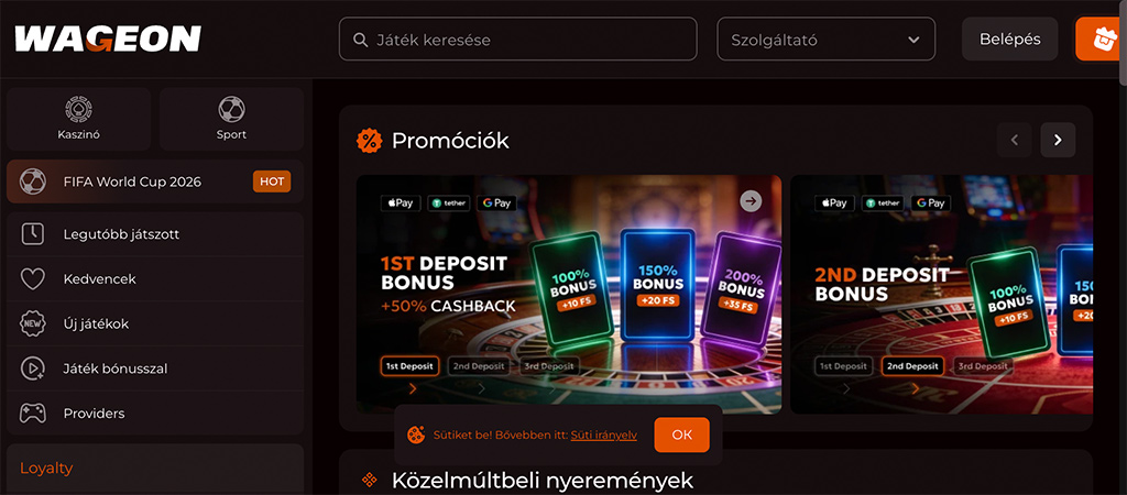 Wageon Casino, Üdvözlő bónusz csomag