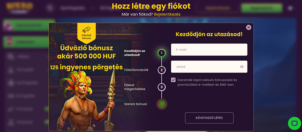 Regisztráció a Bizzo casino online felületén