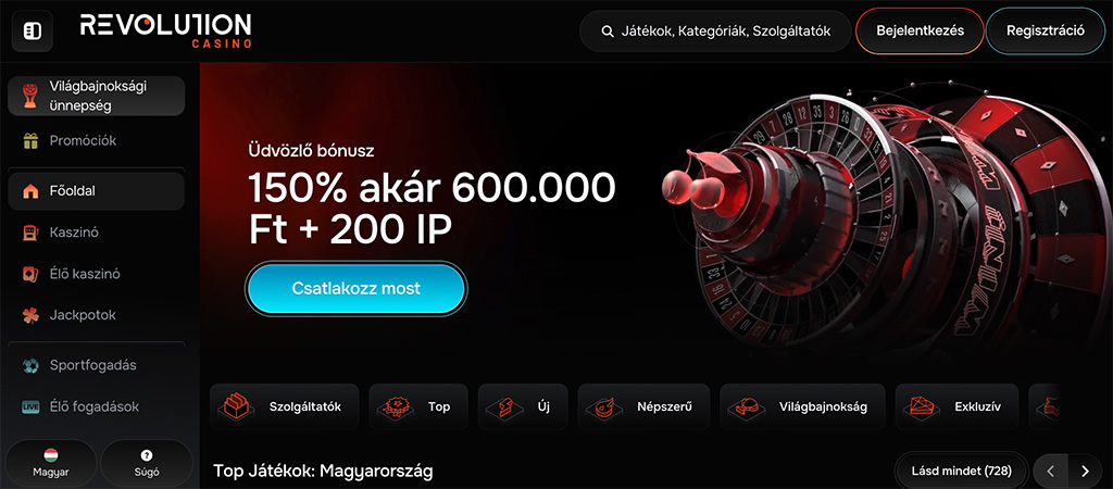 Revolution Casino, online kaszinó, mobil casino