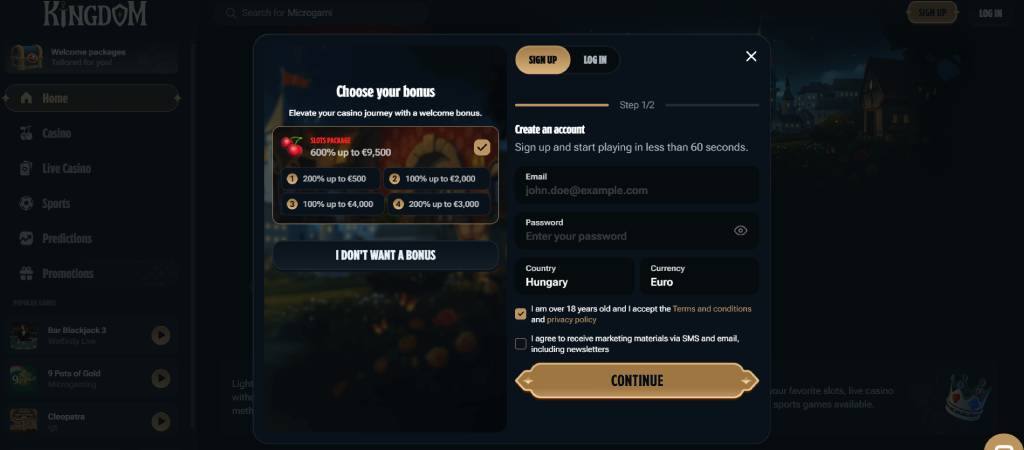 Regisztrációs lépések, online casino, mobil casino
