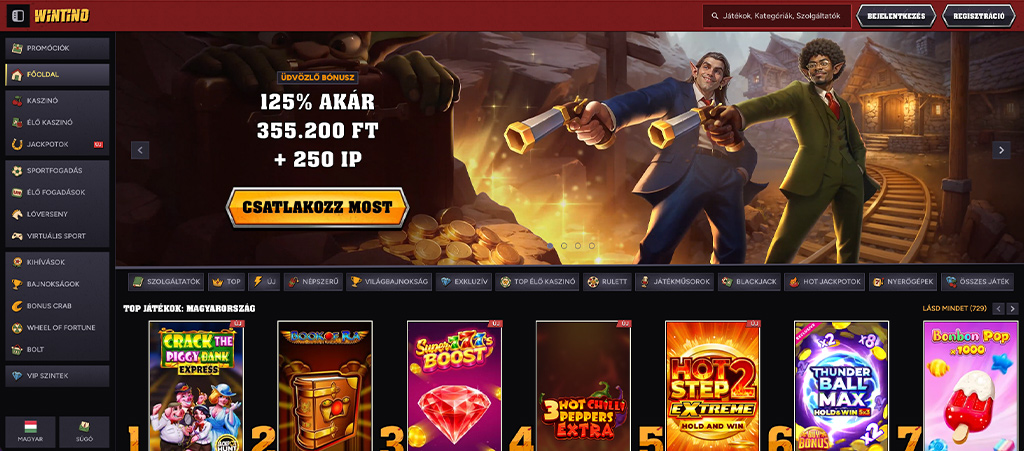 Wintino, online casino, üdvözlő bónuszok