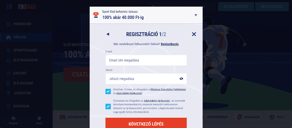 TikiTaka Casino, regisztráció, online kaszinó