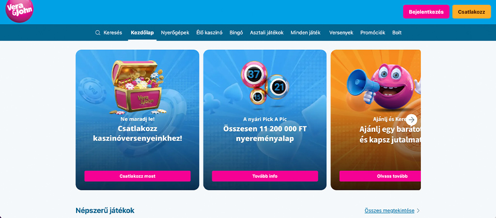 Vera&John Casino, üdvözlő bónusz, mobil kaszinó