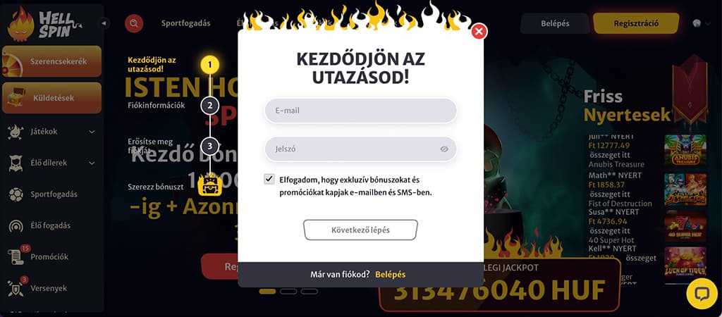 Így regisztrálhatsz néhány lépésben a Hellspin oldalon