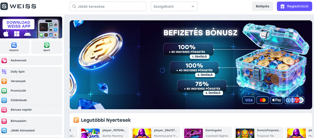 Weiss Casino, új kaszinó, mobil kaszinó