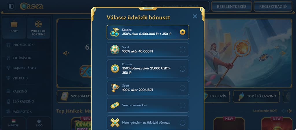 regisztráció, online casino, üdvözlő bónusz