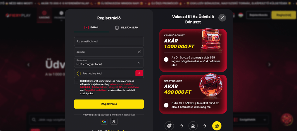 FieryPlay kaszinó, regisztráció, online kaszinó